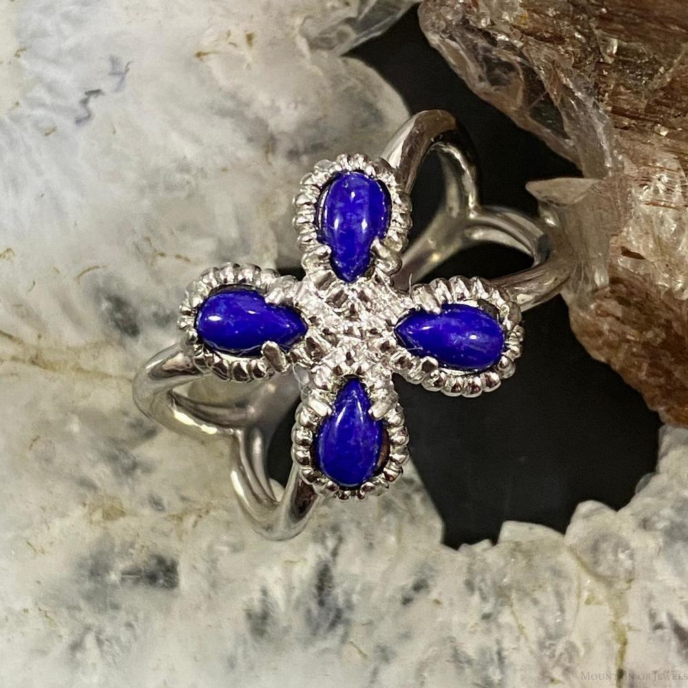 Carolyn Pollack Sterling Silver 4 Teardrop Lapis Lazuli Cluster Ring For Women